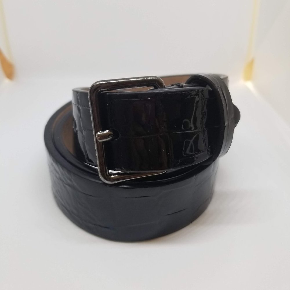 Alaia Paris Crocodile Embossed Leather Belt Black XS